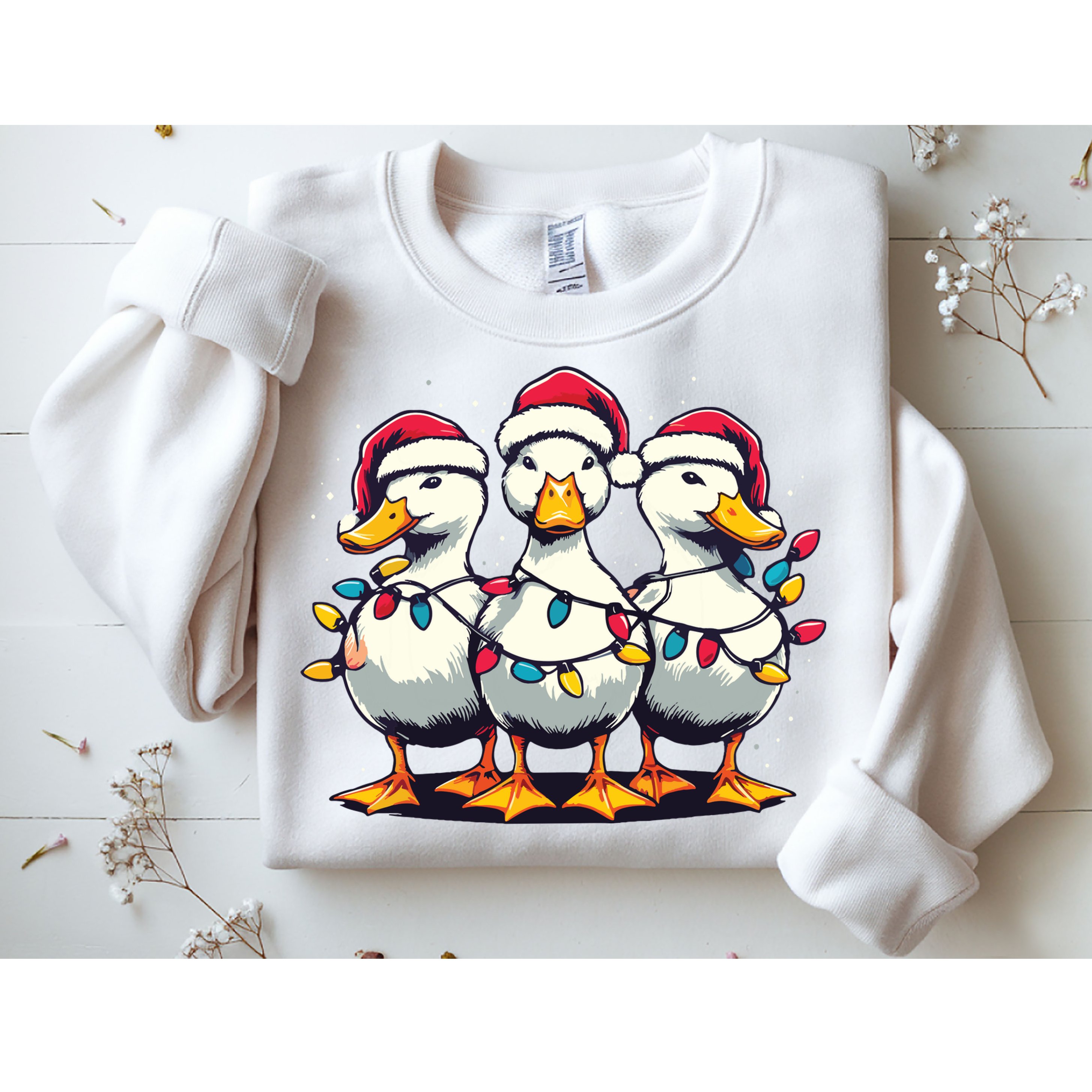 Funny Christmas Ducks Wearing Xmas Hat Light Duck Lover Farm Sweatshirt