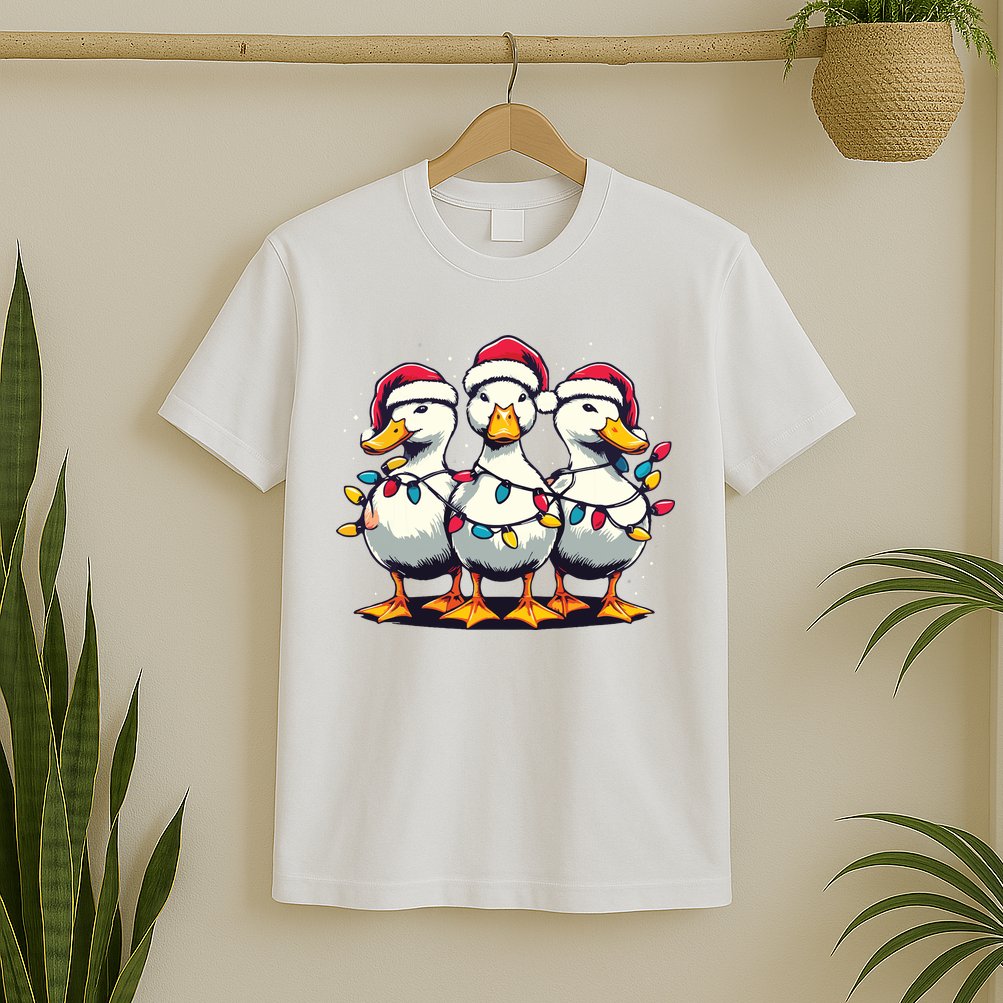 Funny Christmas Ducks Wearing Xmas Hat Light Duck Lover Farm T-Shirt