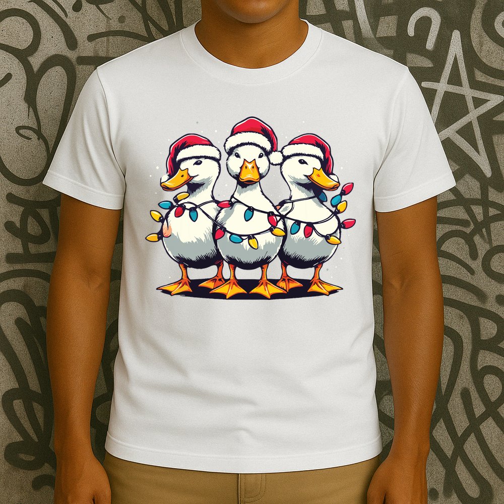 Funny Christmas Ducks Wearing Xmas Hat Light Duck Lover Farm T-Shirt