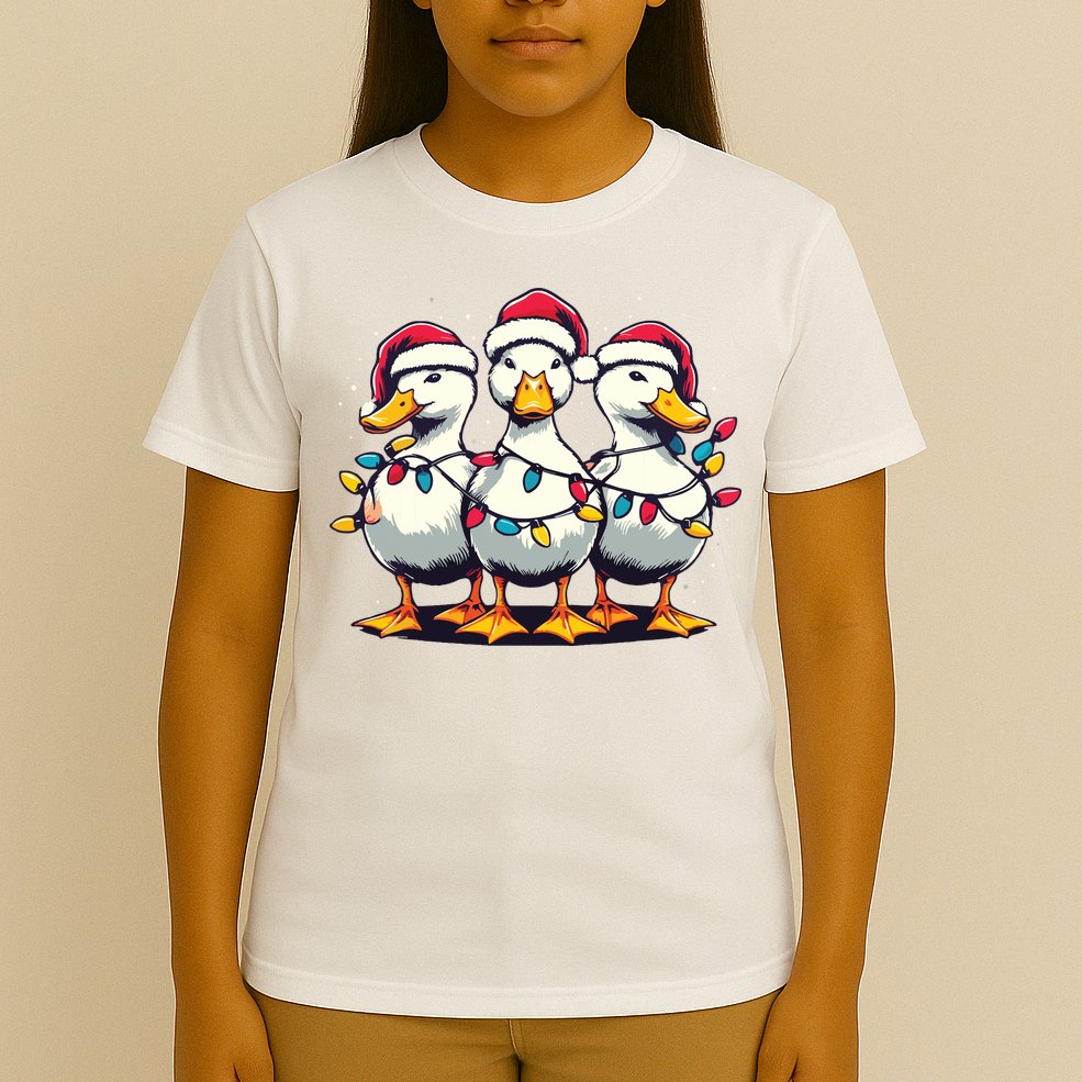 Funny Christmas Ducks Wearing Xmas Hat Light Duck Lover Farm T-Shirt