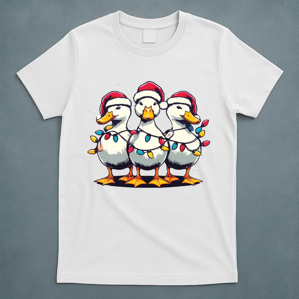 Funny Christmas Ducks Wearing Xmas Hat Light Duck Lover Farm T-Shirt