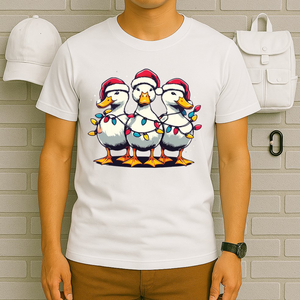 Funny Christmas Ducks Wearing Xmas Hat Light Duck Lover Farm T-Shirt
