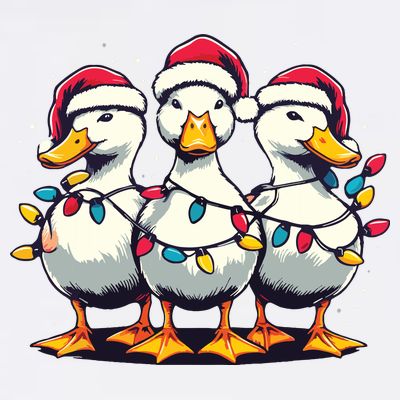 Funny Christmas Ducks Wearing Xmas Hat Light Duck Lover Farm T-Shirt