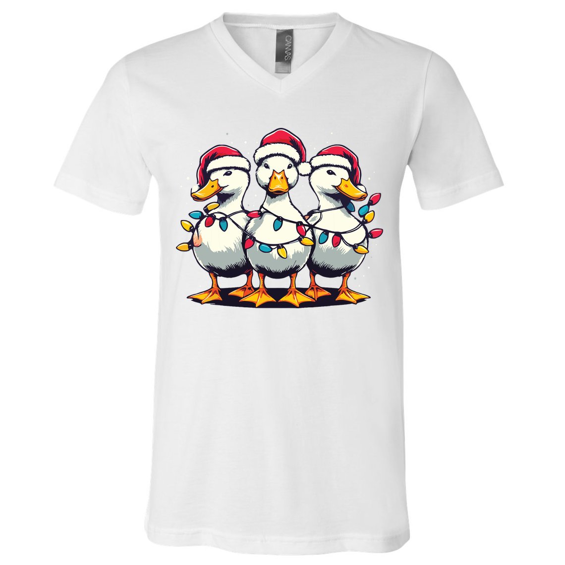 Funny Christmas Ducks Wearing Xmas Hat Light Duck Lover Farm V-Neck T-Shirt