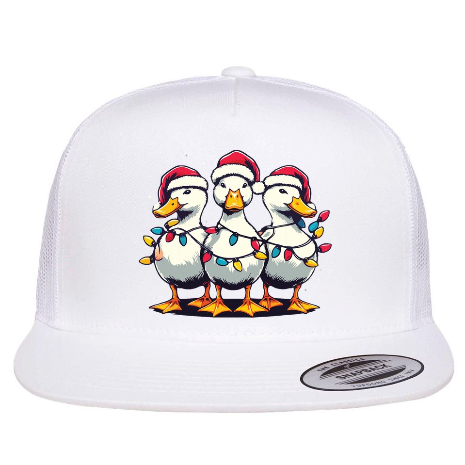 Funny Christmas Ducks Wearing Xmas Hat Light Duck Lover Farm Flat Bill Trucker Hat