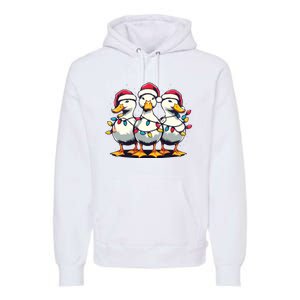 Funny Christmas Ducks Wearing Xmas Hat Light Duck Lover Farm Premium Hoodie