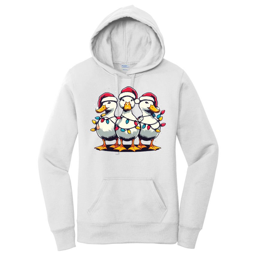 Funny Christmas Ducks Wearing Xmas Hat Light Duck Lover Farm Women's Pullover Hoodie