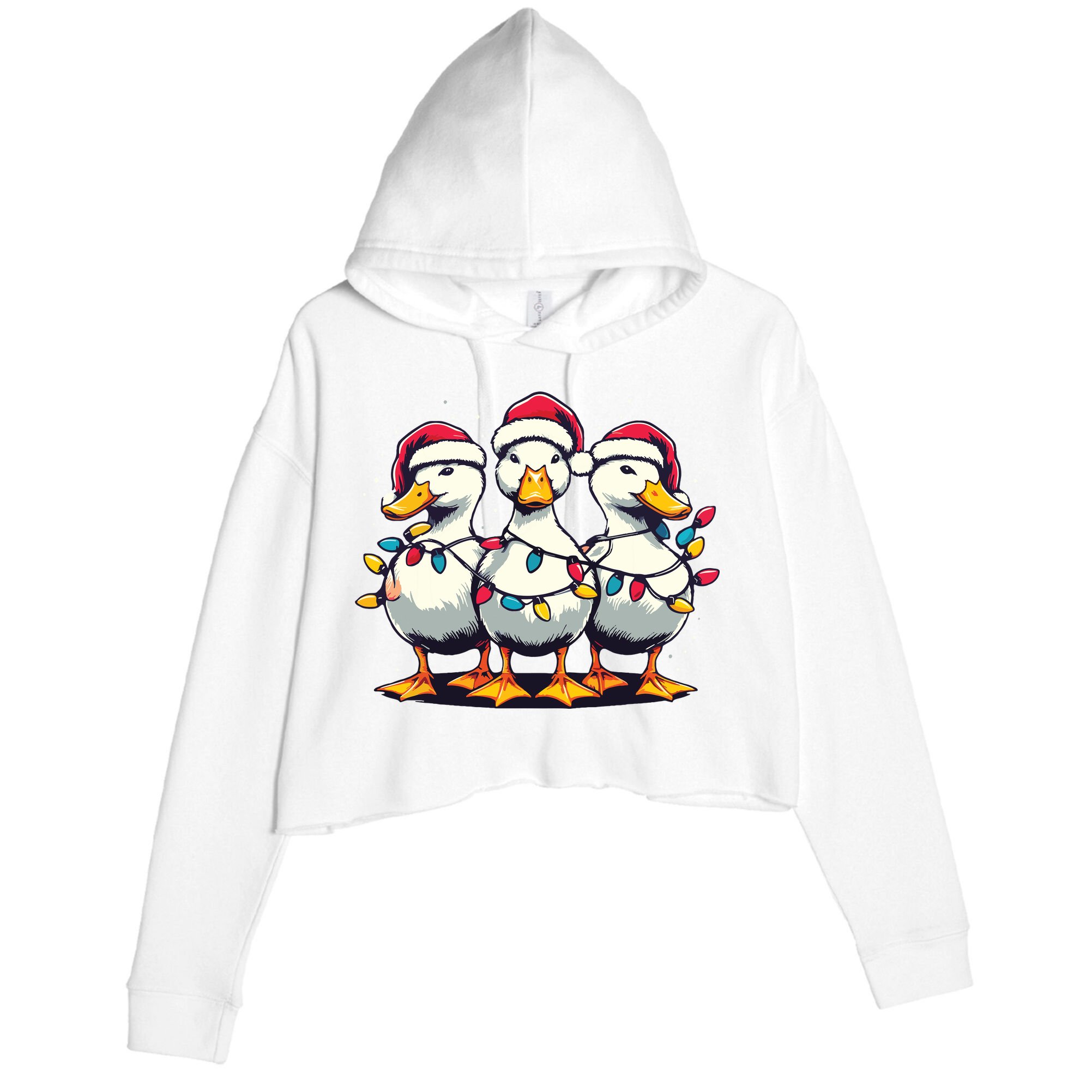 Funny Christmas Ducks Wearing Xmas Hat Light Duck Lover Farm Crop Fleece Hoodie
