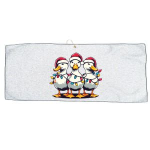 Funny Christmas Ducks Wearing Xmas Hat Light Duck Lover Farm Large Microfiber Waffle Golf Towel