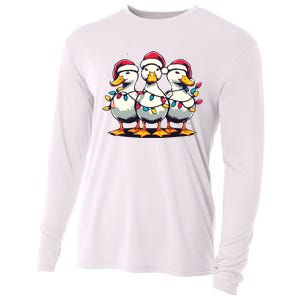 Funny Christmas Ducks Wearing Xmas Hat Light Duck Lover Farm Cooling Performance Long Sleeve Crew