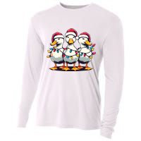 Funny Christmas Ducks Wearing Xmas Hat Light Duck Lover Farm Cooling Performance Long Sleeve Crew