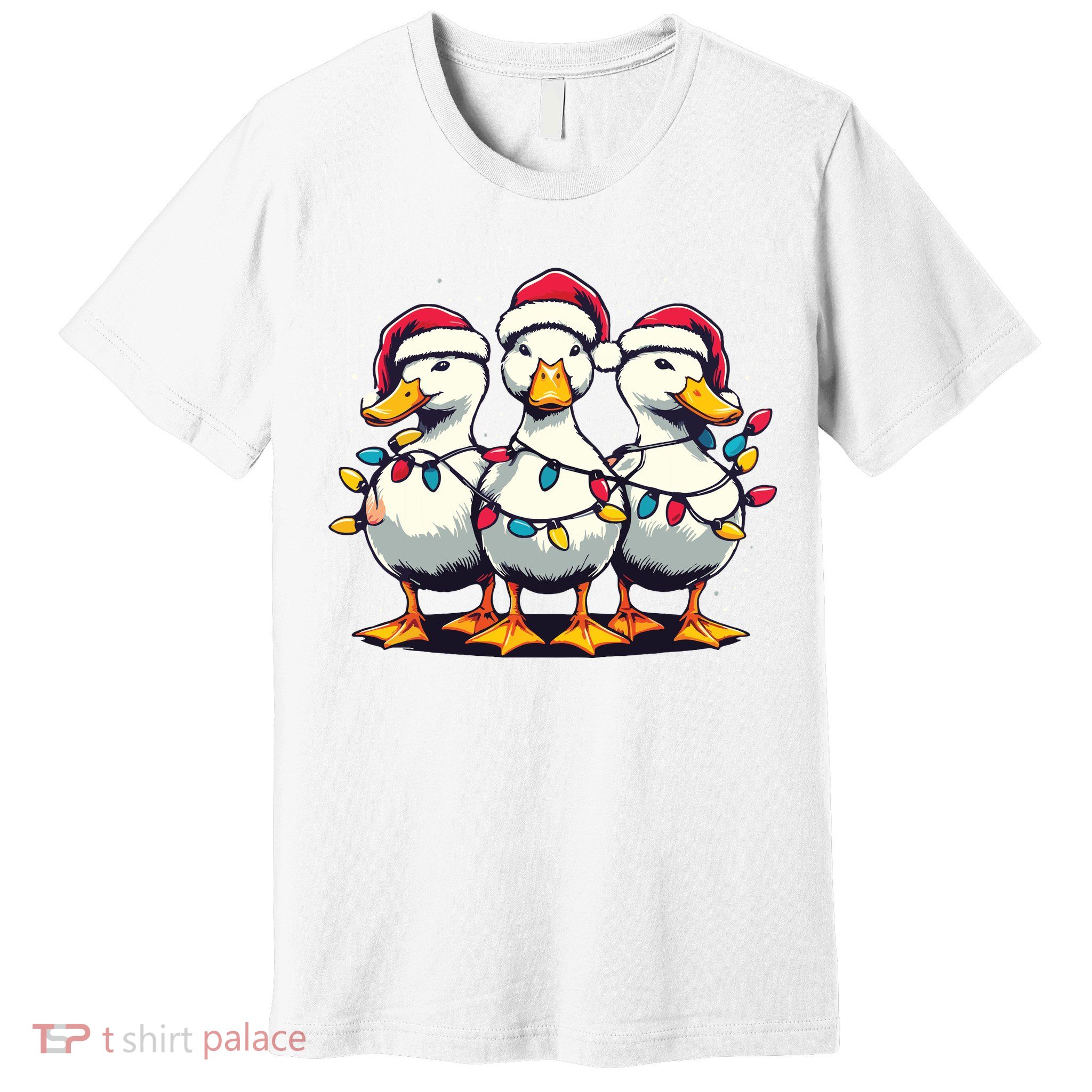 Funny Christmas Ducks Wearing Xmas Hat Light Duck Lover Farm Premium T-Shirt