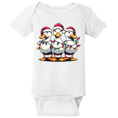 Funny Christmas Ducks Wearing Xmas Hat Light Duck Lover Farm Baby Bodysuit