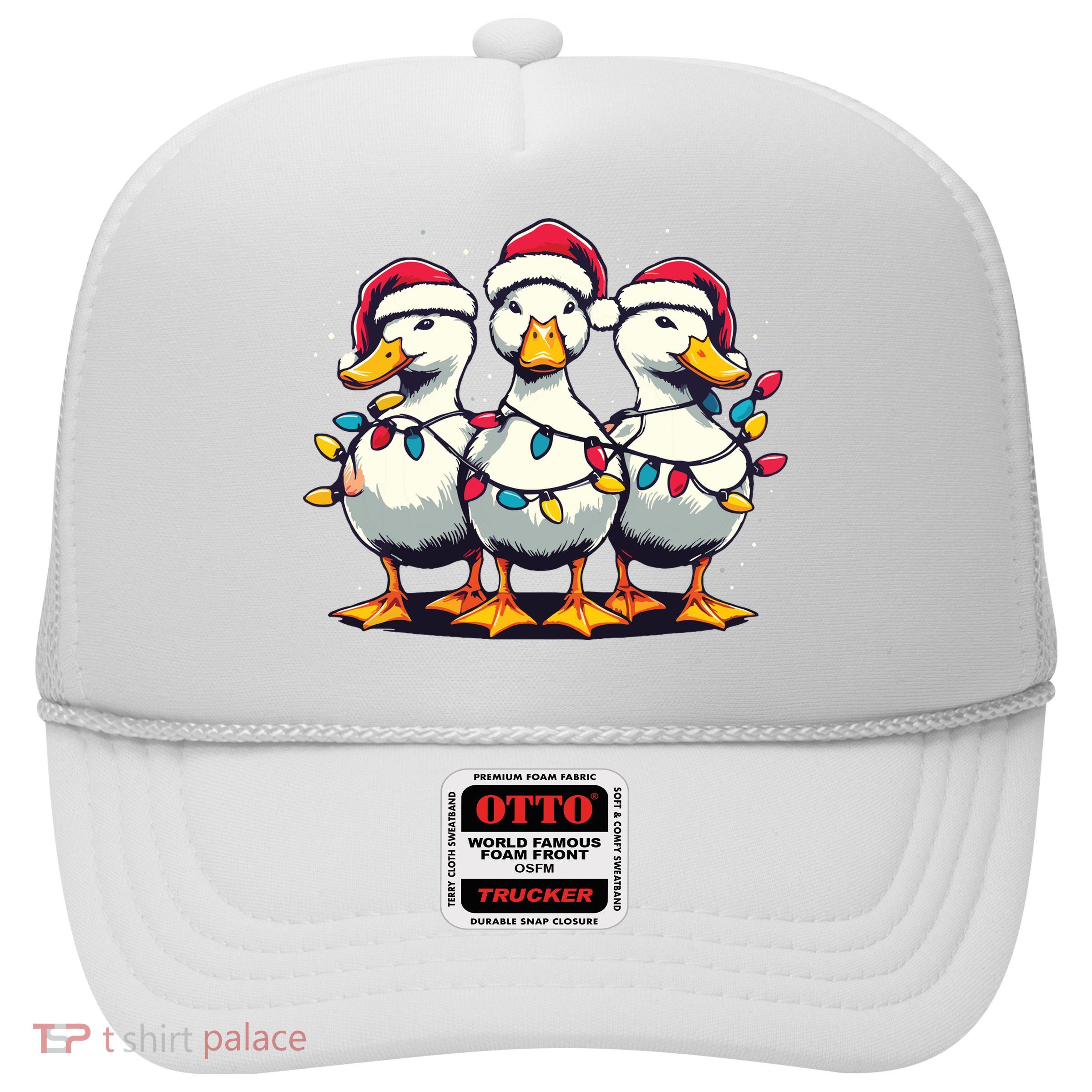 Funny Christmas Ducks Wearing Xmas Hat Light Duck Lover Farm Trucker Hat