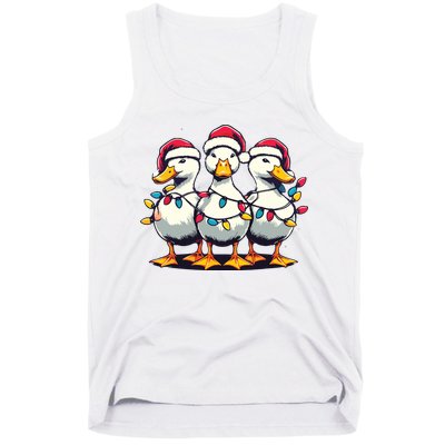 Funny Christmas Ducks Wearing Xmas Hat Light Duck Lover Farm Tank Top