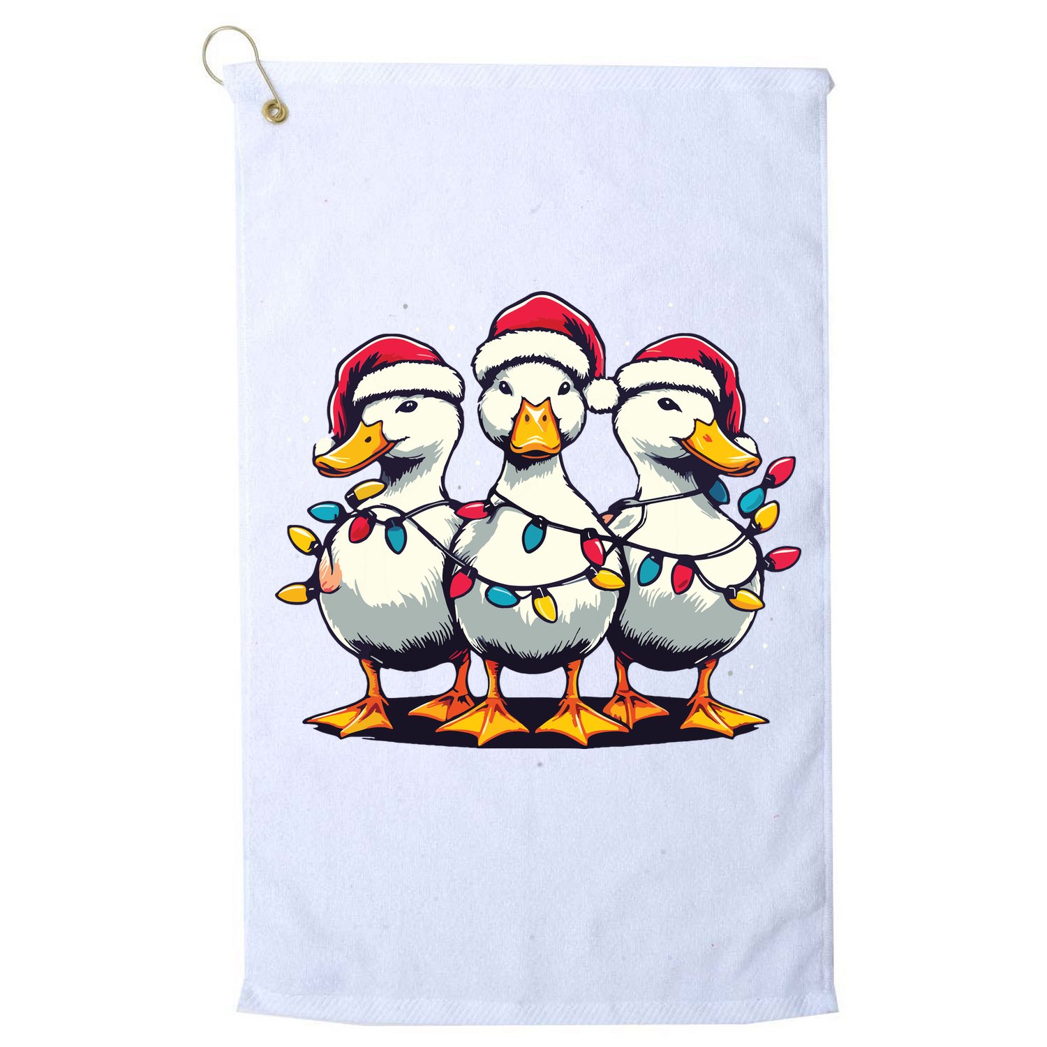 Funny Christmas Ducks Wearing Xmas Hat Light Duck Lover Farm Golf Towel