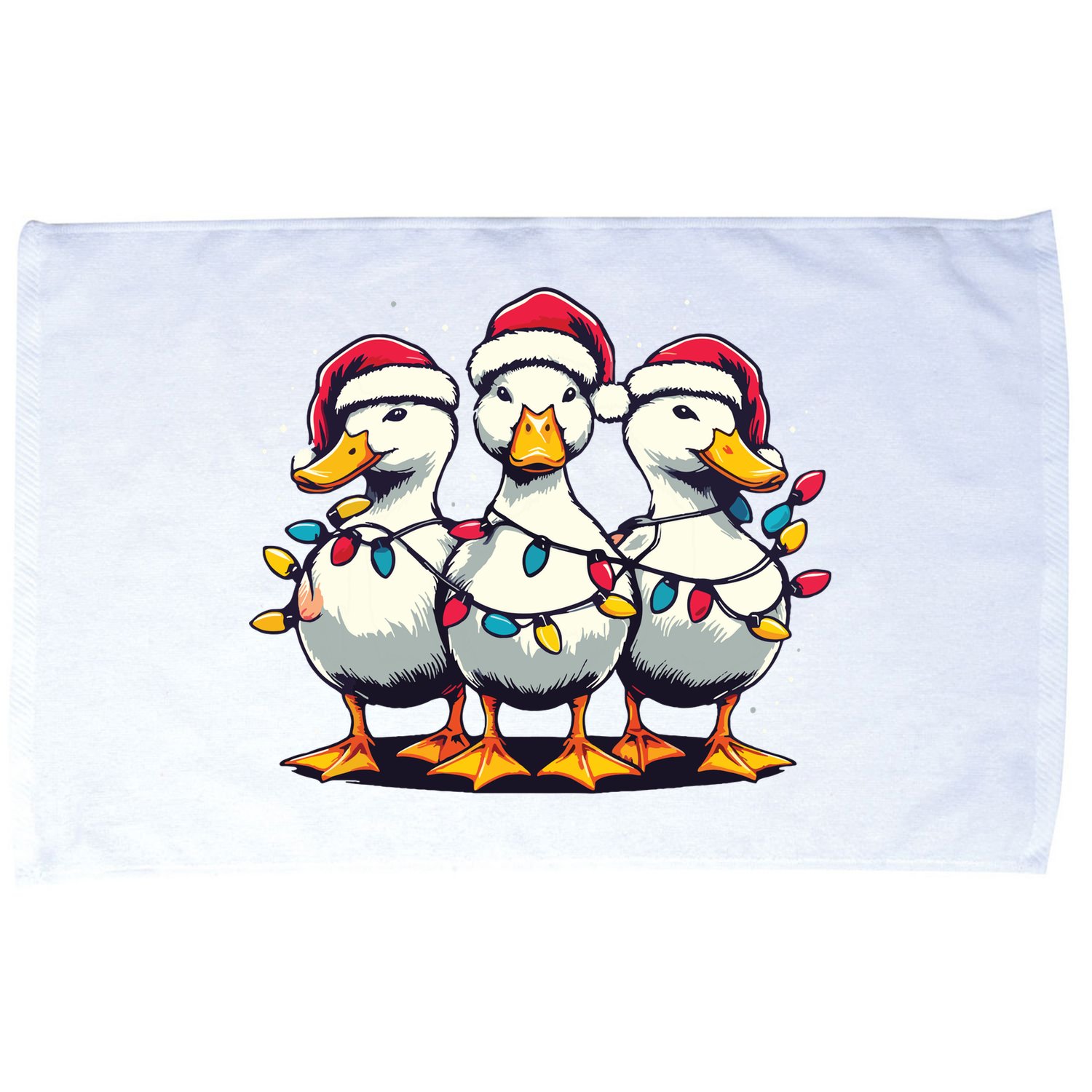Funny Christmas Ducks Wearing Xmas Hat Light Duck Lover Farm Microfiber Hand Towel