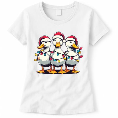 Funny Christmas Ducks Wearing Xmas Hat Light Duck Lover Farm Womens T-Shirt