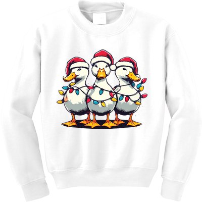 Funny Christmas Ducks Wearing Xmas Hat Light Duck Lover Farm Kids Sweatshirt