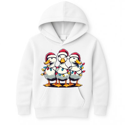Funny Christmas Ducks Wearing Xmas Hat Light Duck Lover Farm Kids Hoodie