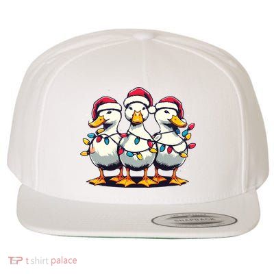 Funny Christmas Ducks Wearing Xmas Hat Light Duck Lover Farm Wool Snapback Cap