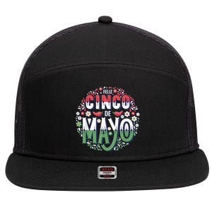 Feliz Cinco De Mayo Party, Mexican Holiday, 5 De Mayo Fiesta 7 Panel Mesh Trucker Snapback Hat