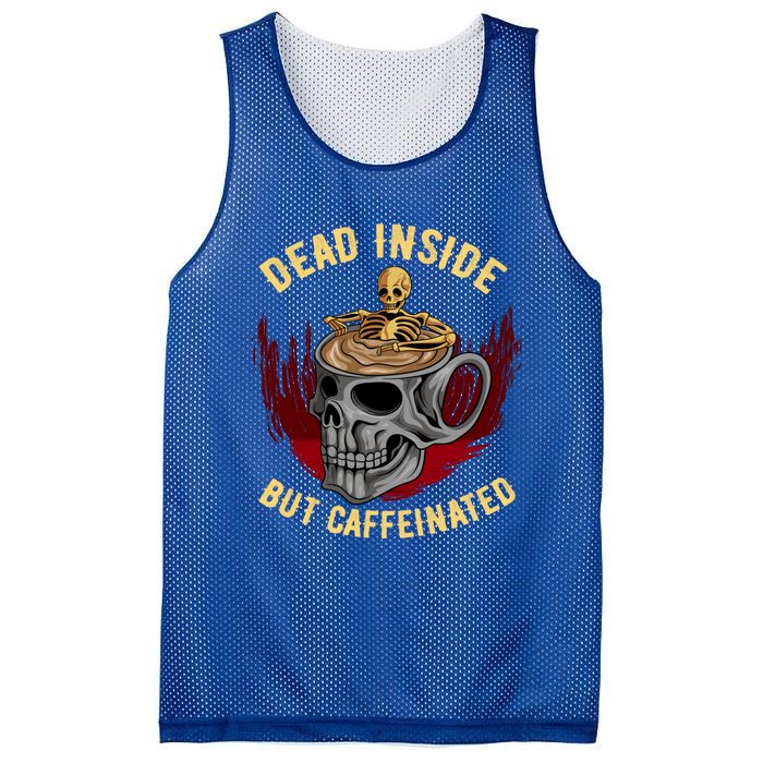 Funny Coffee Dead Inside But Caffeinated Skull Cup Skeleton Gift Mesh Reversible Basketball Jersey Tank