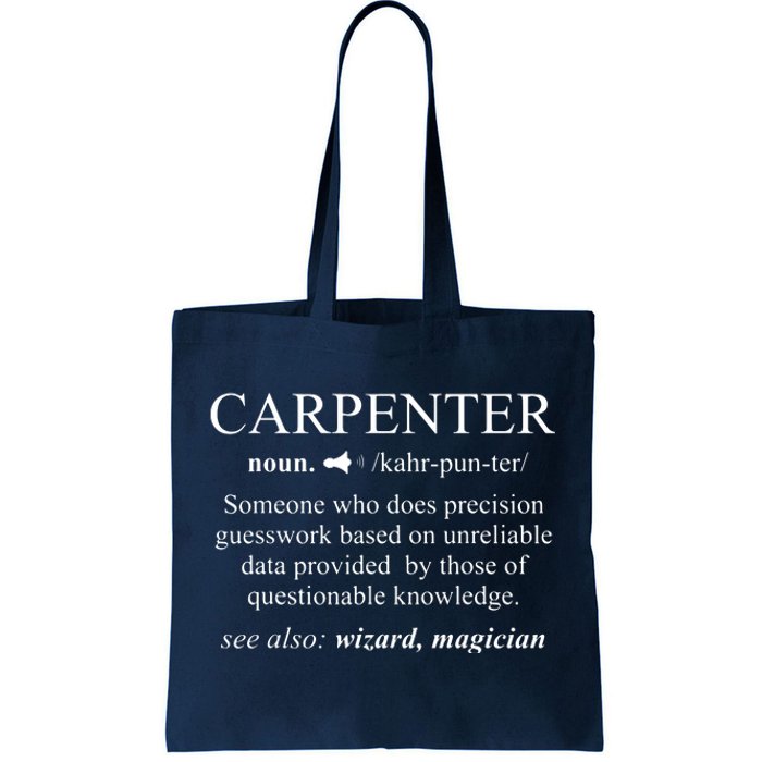 Funny Carpenter Definition Shirts Woodworking Carpentry Gift Tote Bag