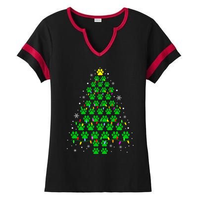 Funny Christmas Dog Print Paw Tree Gift Ladies Halftime Notch Neck Tee