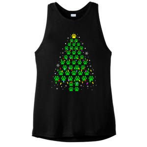 Funny Christmas Dog Print Paw Tree Gift Ladies PosiCharge Tri-Blend Wicking Tank