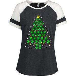 Funny Christmas Dog Print Paw Tree Gift Enza Ladies Jersey Colorblock Tee