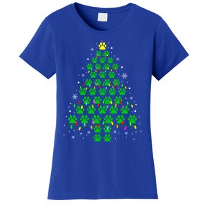 Funny Christmas Dog Print Paw Tree Gift Women's T-Shirt