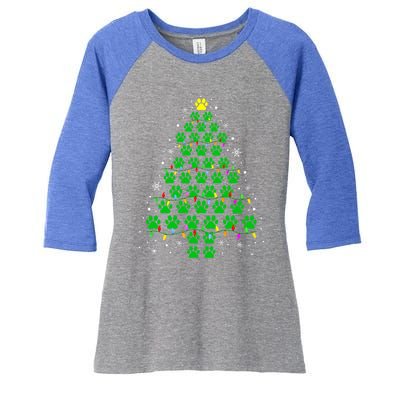 Funny Christmas Dog Print Paw Tree Gift Women's Tri-Blend 3/4-Sleeve Raglan Shirt