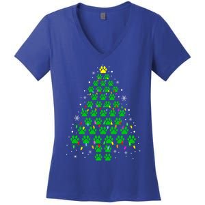 Funny Christmas Dog Print Paw Tree Gift Women's V-Neck T-Shirt