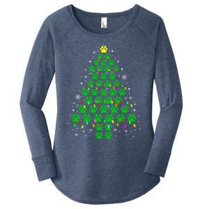 Funny Christmas Dog Print Paw Tree Gift Women's Perfect Tri Tunic Long Sleeve Shirt