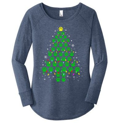 Funny Christmas Dog Print Paw Tree Gift Women's Perfect Tri Tunic Long Sleeve Shirt