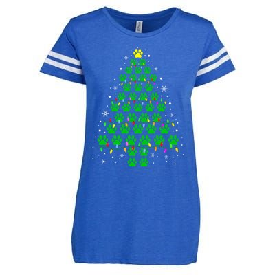 Funny Christmas Dog Print Paw Tree Gift Enza Ladies Jersey Football T-Shirt