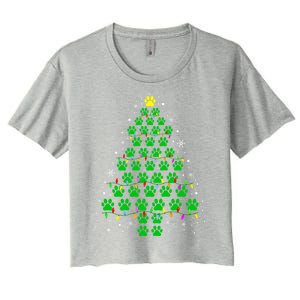 Funny Christmas Dog Print Paw Tree Gift Women's Crop Top Tee