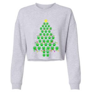 Funny Christmas Dog Print Paw Tree Gift Cropped Pullover Crew