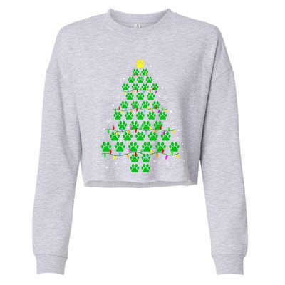 Funny Christmas Dog Print Paw Tree Gift Cropped Pullover Crew