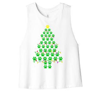 Funny Christmas Dog Print Paw Tree Gift Women's Racerback Cropped Tank