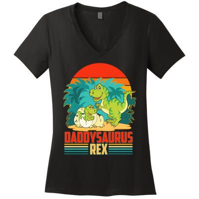 Funny Cute Daddysaurus Rex Women's V-Neck T-Shirt