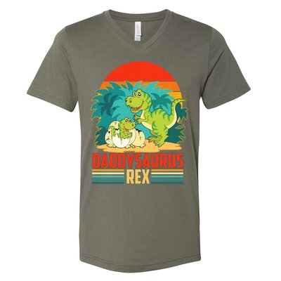 Funny Cute Daddysaurus Rex V-Neck T-Shirt