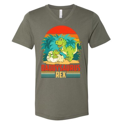 Funny Cute Daddysaurus Rex V-Neck T-Shirt