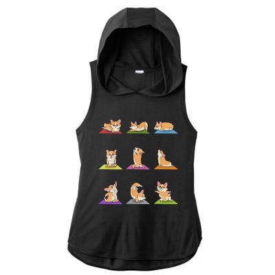 Funny Corgi Dogs Yoga Asana Poses Meditation Lovers Masters Gift Ladies PosiCharge Tri-Blend Wicking Draft Hoodie Tank