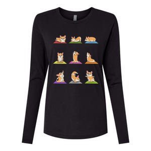 Funny Corgi Dogs Yoga Asana Poses Meditation Lovers Masters Gift Womens Cotton Relaxed Long Sleeve T-Shirt