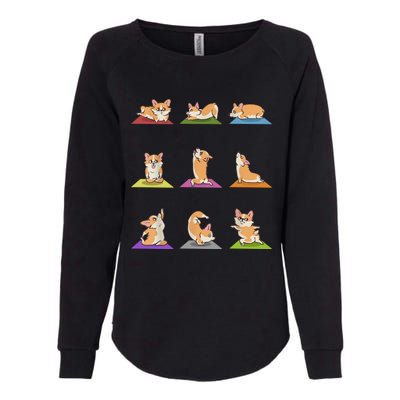 Funny Corgi Dogs Yoga Asana Poses Meditation Lovers Masters Gift Womens California Wash Sweatshirt