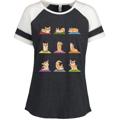 Funny Corgi Dogs Yoga Asana Poses Meditation Lovers Masters Gift Enza Ladies Jersey Colorblock Tee