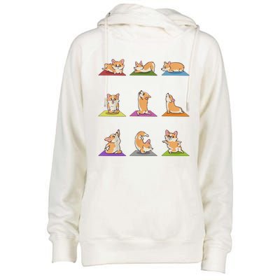 Funny Corgi Dogs Yoga Asana Poses Meditation Lovers Masters Gift Womens Funnel Neck Pullover Hood