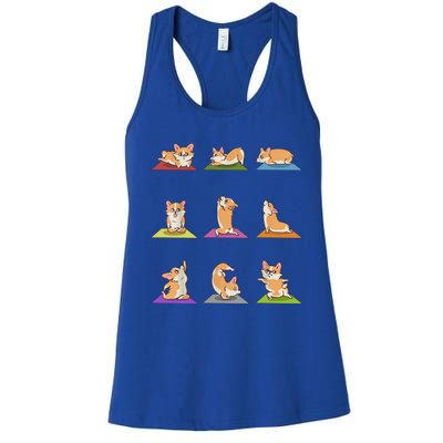 Funny Corgi Dogs Yoga Asana Poses Meditation Lovers Masters Gift Women's Racerback Tank